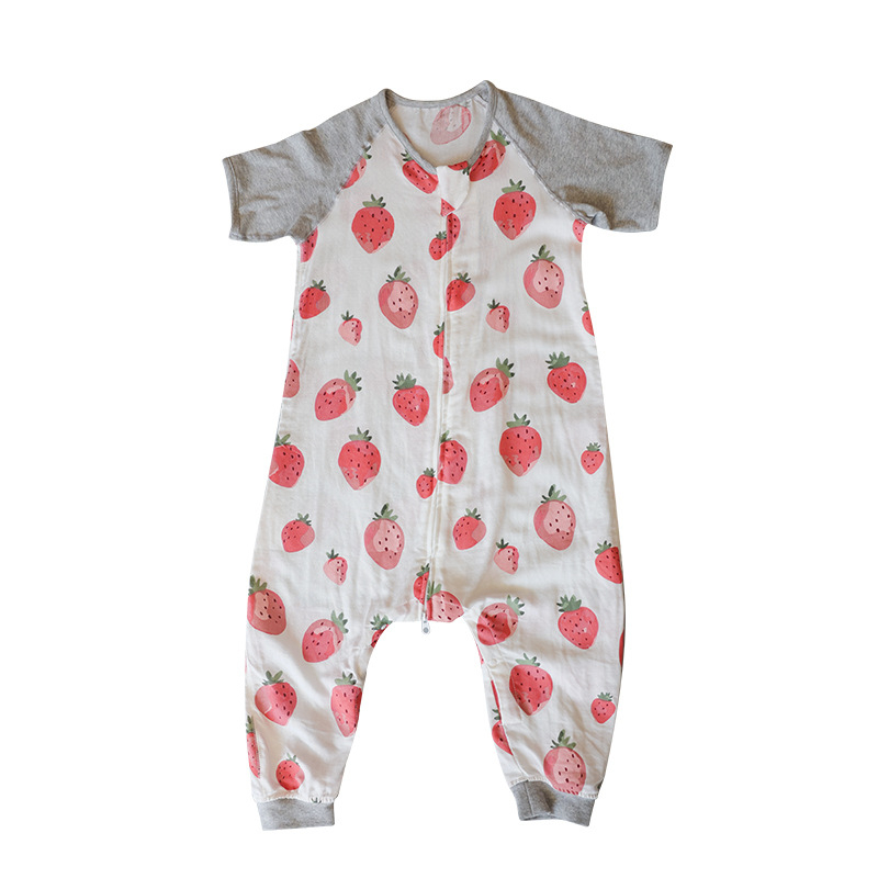 Dječji ljetni dvostruki spavaći vreć s kratkim rukavima, od bambus vlakana, podstava bambus-pamučna, uzorak crtani, odvlaži vlagu