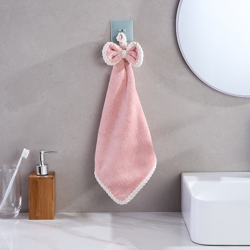 Vješeni ručnik za ruke od koralnog flisa — mekan, debeli i upija, za kuhinju i kupaonicu; težina 50-80 g; šav rubova; pređa 32; Marka XZN HOME/Xin Zhi Nuo