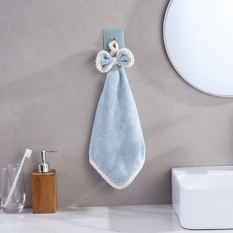 Vješeni ručnik za ruke od koralnog flisa — mekan, debeli i upija, za kuhinju i kupaonicu; težina 50-80 g; šav rubova; pređa 32; Marka XZN HOME/Xin Zhi Nuo