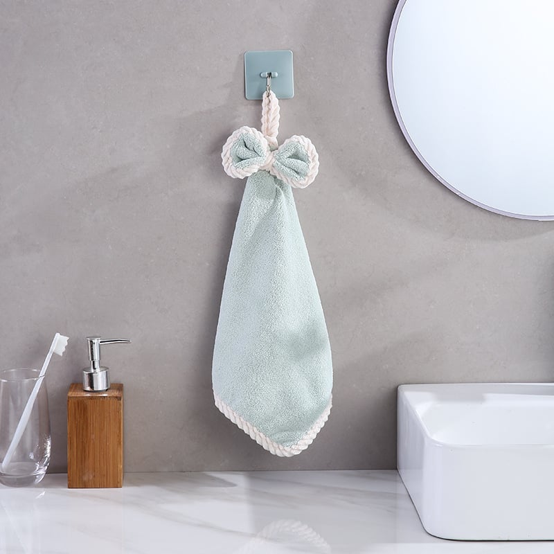 Vješeni ručnik za ruke od koralnog flisa — mekan, debeli i upija, za kuhinju i kupaonicu; težina 50-80 g; šav rubova; pređa 32; Marka XZN HOME/Xin Zhi Nuo