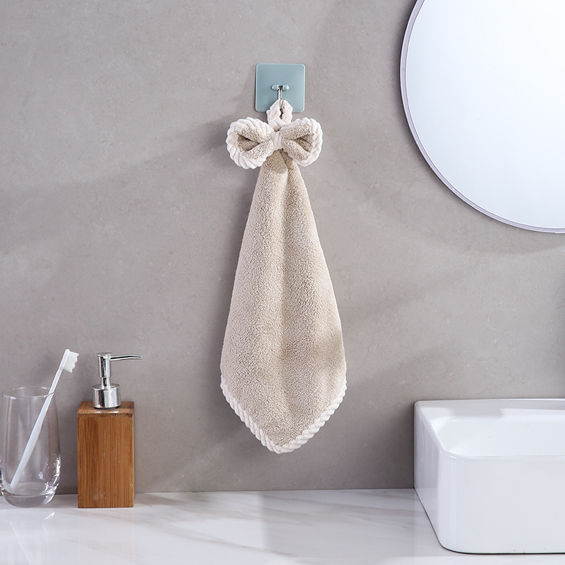 Vješeni ručnik za ruke od koralnog flisa — mekan, debeli i upija, za kuhinju i kupaonicu; težina 50-80 g; šav rubova; pređa 32; Marka XZN HOME/Xin Zhi Nuo