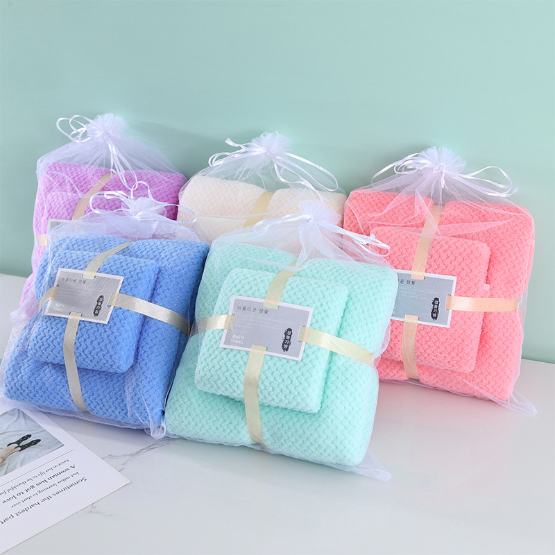 Σετ πετσετών από φλίς κοραλλιού, νημα 32s, 240 g, κοσκινισμένο νήμα, ύψος-χαμηλό ύφανσης