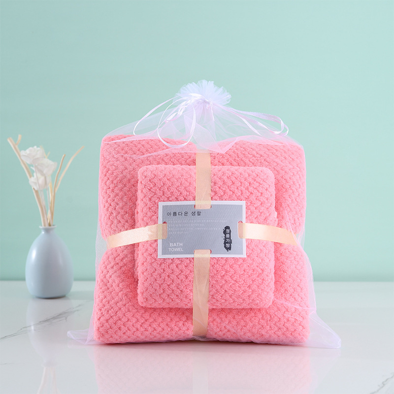 Σετ πετσετών από φλίς κοραλλιού, νημα 32s, 240 g, κοσκινισμένο νήμα, ύψος-χαμηλό ύφανσης