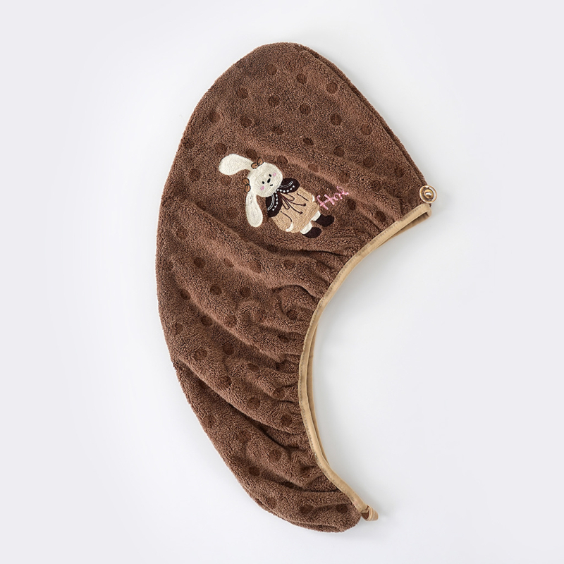 Кап за сушене на коса от коралов флис с бродиран карикатурен дизайн на мечка, 150d прежда, 80-99 г