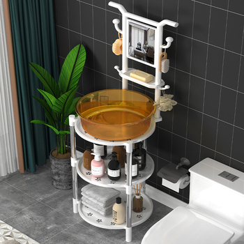 Padlón álló mosdóállvány fürdőszobába, 3 polcos, modern minimál stílus, anyag: műanyag + acélcső, modell Lianpen-4-22