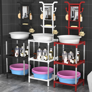 Padlón álló mosdóállvány fürdőszobába, 3 polcos, modern minimál stílus, anyag: műanyag + acélcső, modell Lianpen-4-22