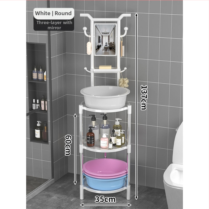 Padlón álló mosdóállvány fürdőszobába, 3 polcos, modern minimál stílus, anyag: műanyag + acélcső, modell Lianpen-4-22