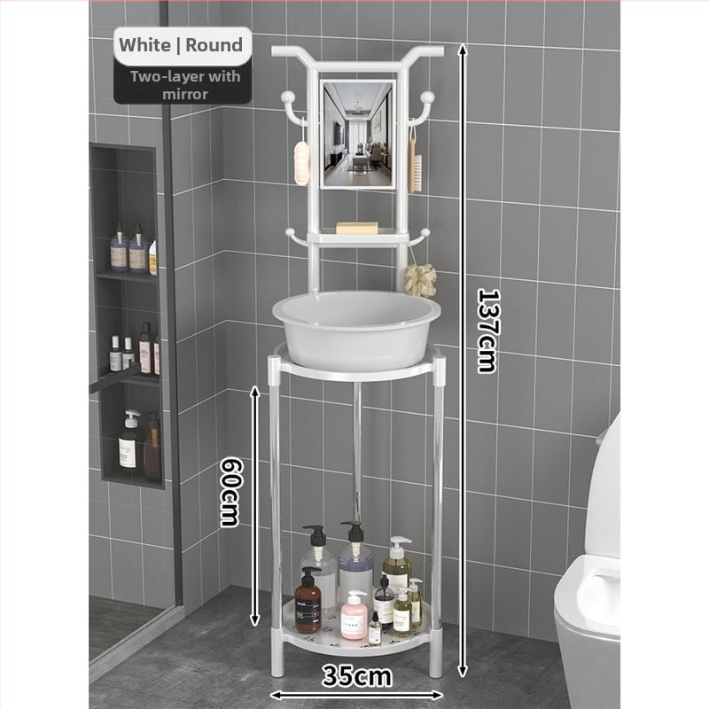 Padlón álló mosdóállvány fürdőszobába, 3 polcos, modern minimál stílus, anyag: műanyag + acélcső, modell Lianpen-4-22