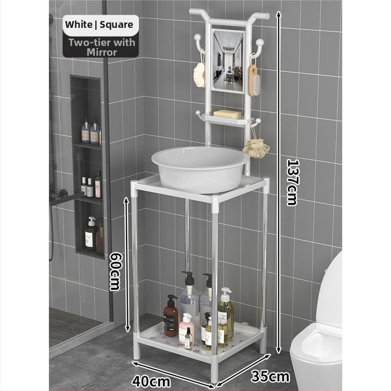 Padlón álló mosdóállvány fürdőszobába, 3 polcos, modern minimál stílus, anyag: műanyag + acélcső, modell Lianpen-4-22