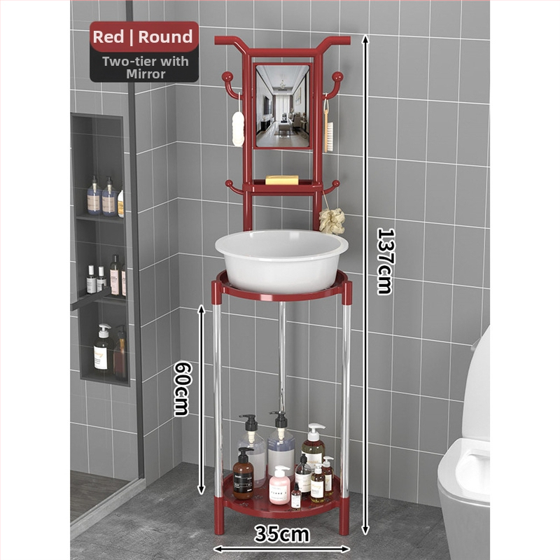 Padlón álló mosdóállvány fürdőszobába, 3 polcos, modern minimál stílus, anyag: műanyag + acélcső, modell Lianpen-4-22