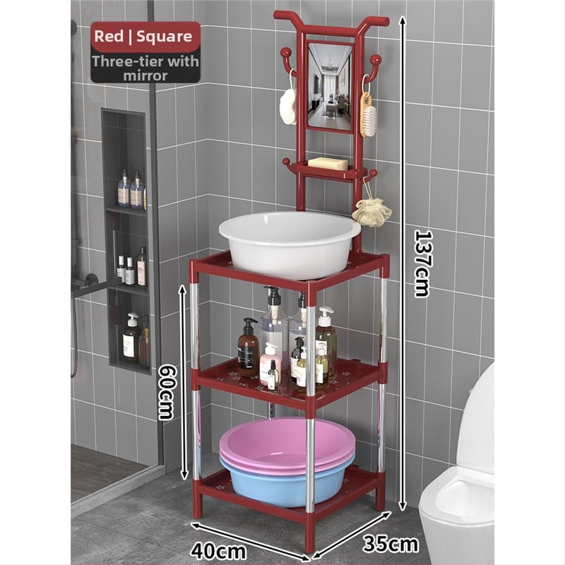 Padlón álló mosdóállvány fürdőszobába, 3 polcos, modern minimál stílus, anyag: műanyag + acélcső, modell Lianpen-4-22