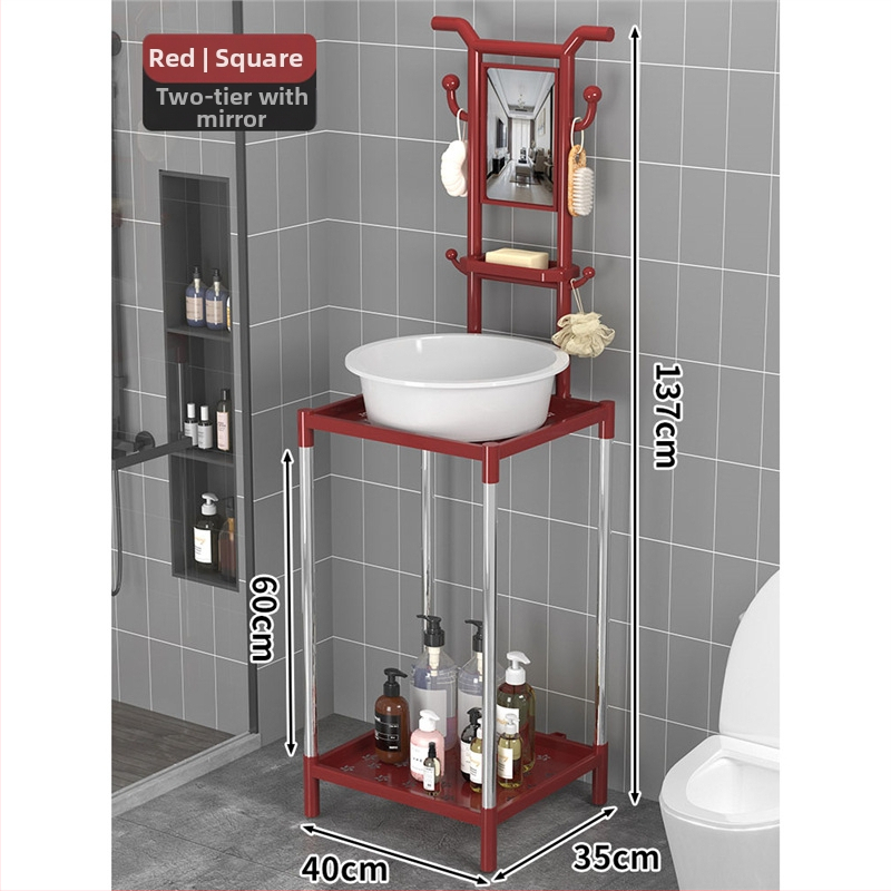 Padlón álló mosdóállvány fürdőszobába, 3 polcos, modern minimál stílus, anyag: műanyag + acélcső, modell Lianpen-4-22