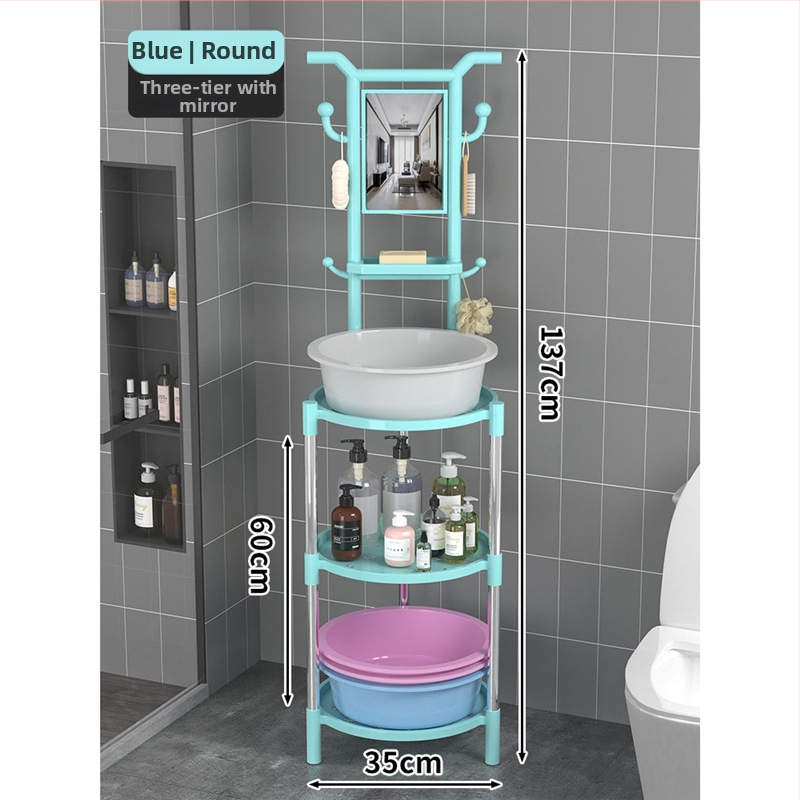Padlón álló mosdóállvány fürdőszobába, 3 polcos, modern minimál stílus, anyag: műanyag + acélcső, modell Lianpen-4-22