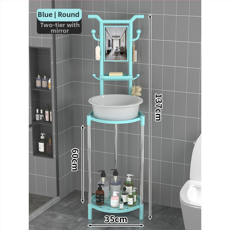 Padlón álló mosdóállvány fürdőszobába, 3 polcos, modern minimál stílus, anyag: műanyag + acélcső, modell Lianpen-4-22