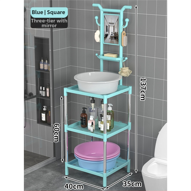 Padlón álló mosdóállvány fürdőszobába, 3 polcos, modern minimál stílus, anyag: műanyag + acélcső, modell Lianpen-4-22