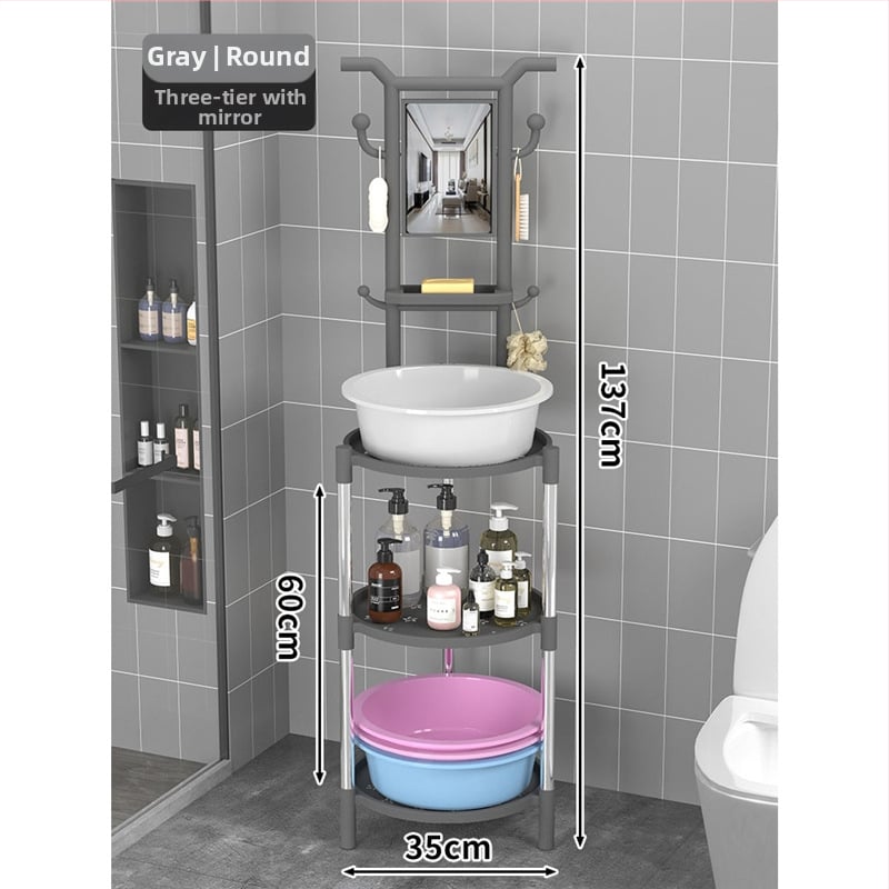 Padlón álló mosdóállvány fürdőszobába, 3 polcos, modern minimál stílus, anyag: műanyag + acélcső, modell Lianpen-4-22
