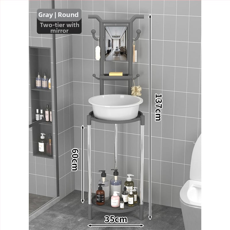 Padlón álló mosdóállvány fürdőszobába, 3 polcos, modern minimál stílus, anyag: műanyag + acélcső, modell Lianpen-4-22
