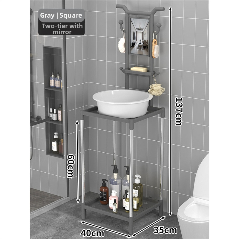 Padlón álló mosdóállvány fürdőszobába, 3 polcos, modern minimál stílus, anyag: műanyag + acélcső, modell Lianpen-4-22