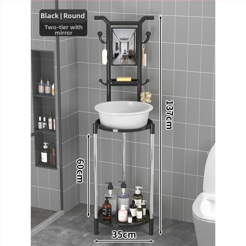 Padlón álló mosdóállvány fürdőszobába, 3 polcos, modern minimál stílus, anyag: műanyag + acélcső, modell Lianpen-4-22