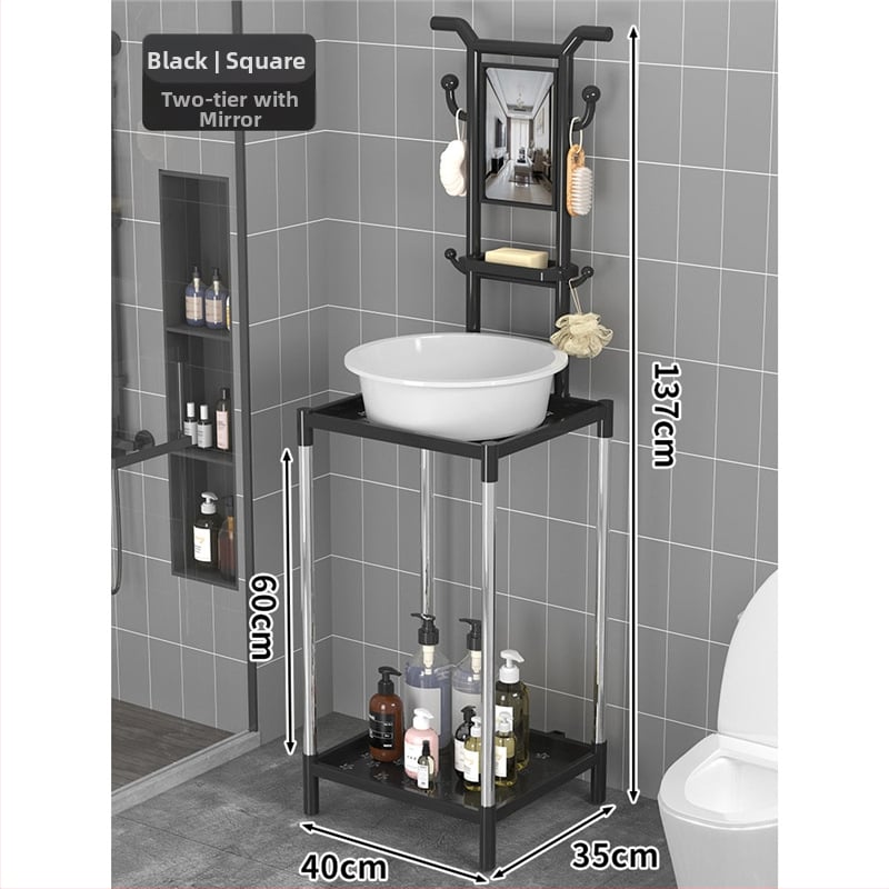 Padlón álló mosdóállvány fürdőszobába, 3 polcos, modern minimál stílus, anyag: műanyag + acélcső, modell Lianpen-4-22