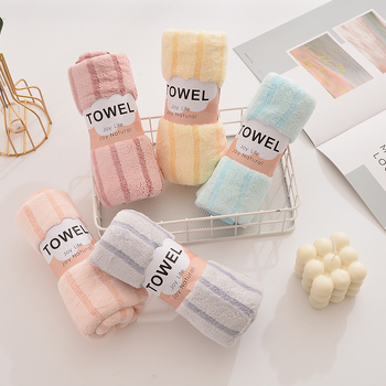 Ručnik za lice od koralnog fleeca, prugasti rub, 32s vlakno, jednostavna tkanina, 50–80 g