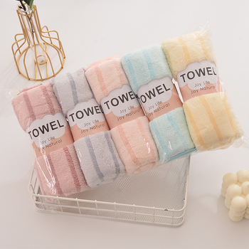 Ručnik za lice od koralnog fleeca, prugasti rub, 32s vlakno, jednostavna tkanina, 50–80 g