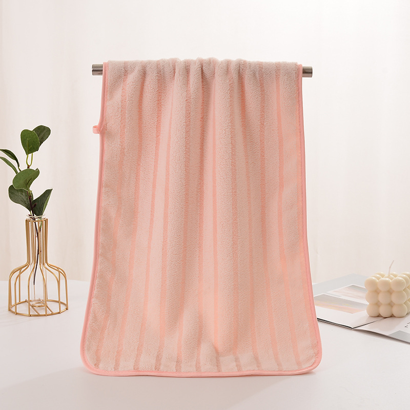 Ručnik za lice od koralnog fleeca, prugasti rub, 32s vlakno, jednostavna tkanina, 50–80 g