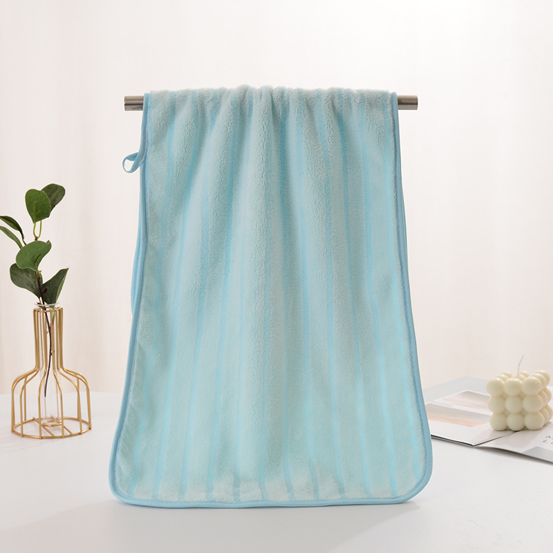 Ručnik za lice od koralnog fleeca, prugasti rub, 32s vlakno, jednostavna tkanina, 50–80 g