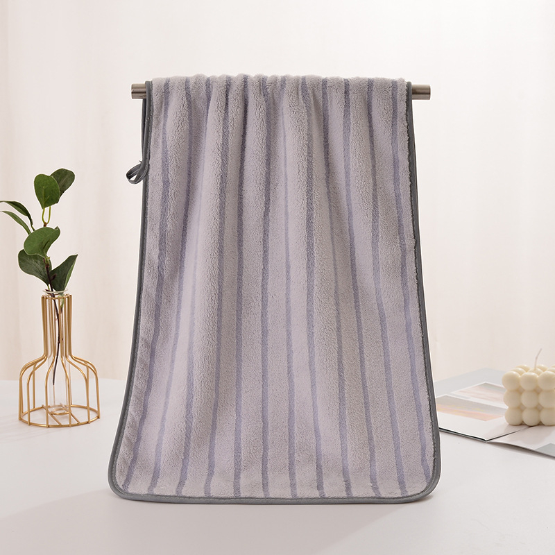 Ručnik za lice od koralnog fleeca, prugasti rub, 32s vlakno, jednostavna tkanina, 50–80 g