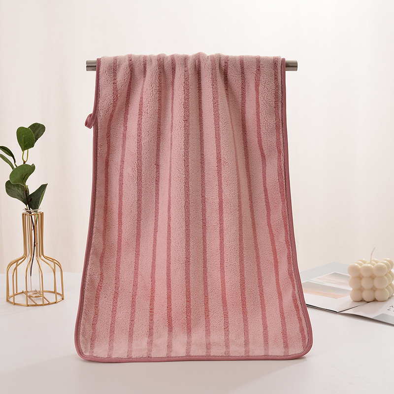 Ručnik za lice od koralnog fleeca, prugasti rub, 32s vlakno, jednostavna tkanina, 50–80 g