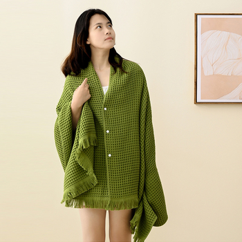 Kupaći ručnik od 100% pamuka s resicama – vafel šal, 200–300 g, 32s predivo, jednostavno tkivo