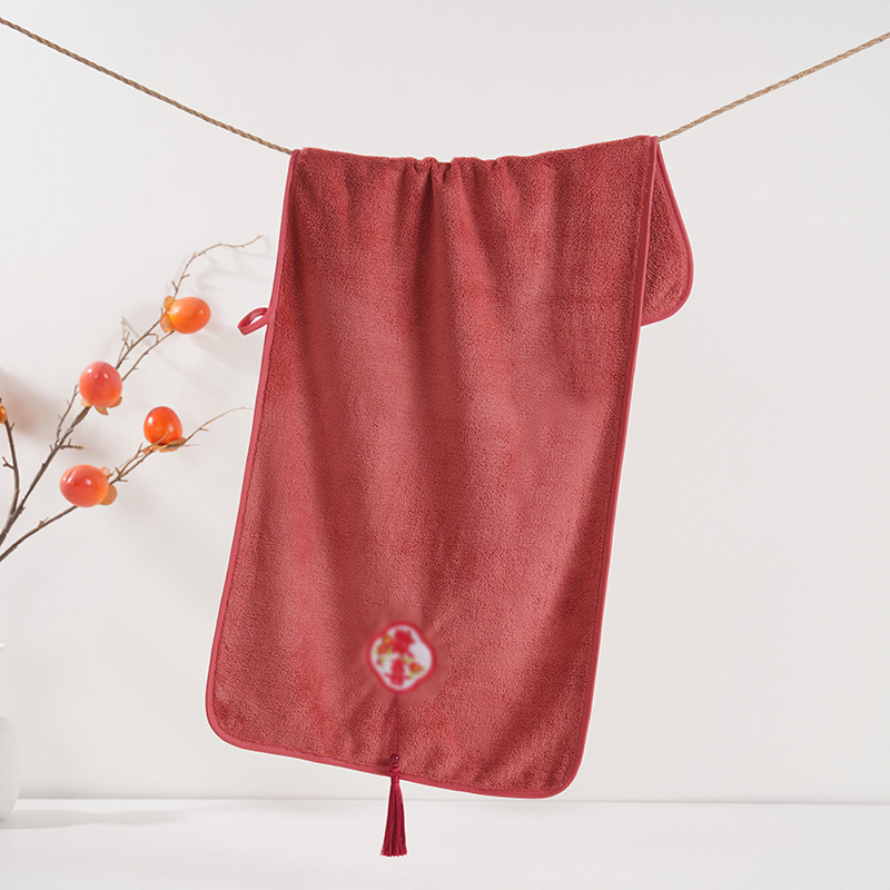 Izšiven ručnik kineskog stila od koralnog fleecea s resicama — darovni set u kutiji, Plain Weave, 150D, 80–100 g, moguća prilagođena obrada