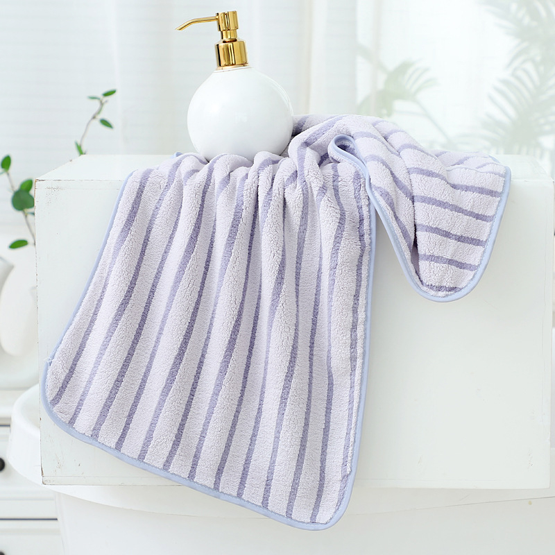 Ručnik za lice s prugastim rubom od visokog gustoće koralnog flisa | 150D, 280 GSM, 80–100 g, šiveno