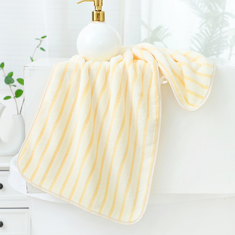 Ručnik za lice s prugastim rubom od visokog gustoće koralnog flisa | 150D, 280 GSM, 80–100 g, šiveno