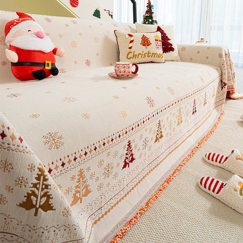 Chenille kanapétakaró hópelyhek és virágmotívumokkal, karácsonyi stílusban, moduláris kanapéhoz