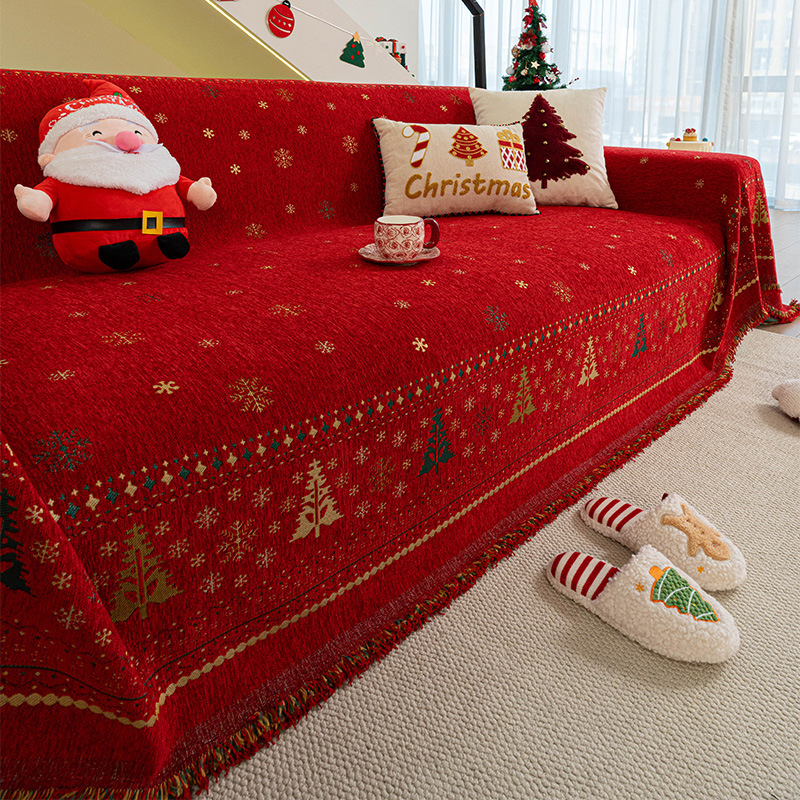 Chenille kanapétakaró hópelyhek és virágmotívumokkal, karácsonyi stílusban, moduláris kanapéhoz