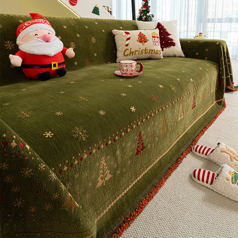 Chenille kanapétakaró hópelyhek és virágmotívumokkal, karácsonyi stílusban, moduláris kanapéhoz