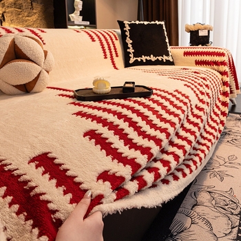 Plišano navlaka za kauč – prugasti uzorak, pogodna za kombinirane kauče, moderni minimalistički stil, navlaka za prašinu