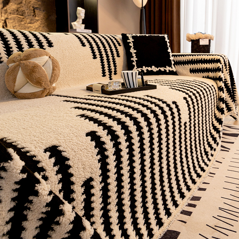 Plišano navlaka za kauč – prugasti uzorak, pogodna za kombinirane kauče, moderni minimalistički stil, navlaka za prašinu