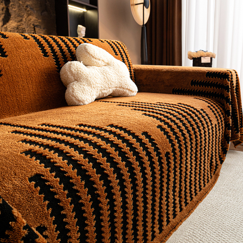 Plišano navlaka za kauč – prugasti uzorak, pogodna za kombinirane kauče, moderni minimalistički stil, navlaka za prašinu