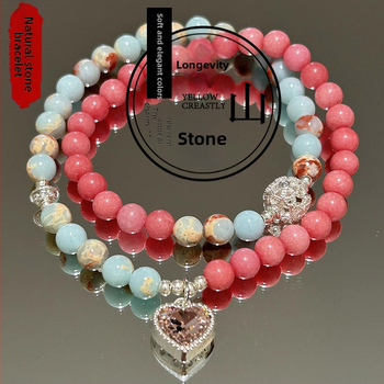 Brățară de damă din piatră Shoushan, dublu strat, țesută manual — forme inimă, fundă și geometrice