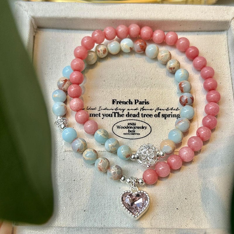 Brățară de damă din piatră Shoushan, dublu strat, țesută manual — forme inimă, fundă și geometrice