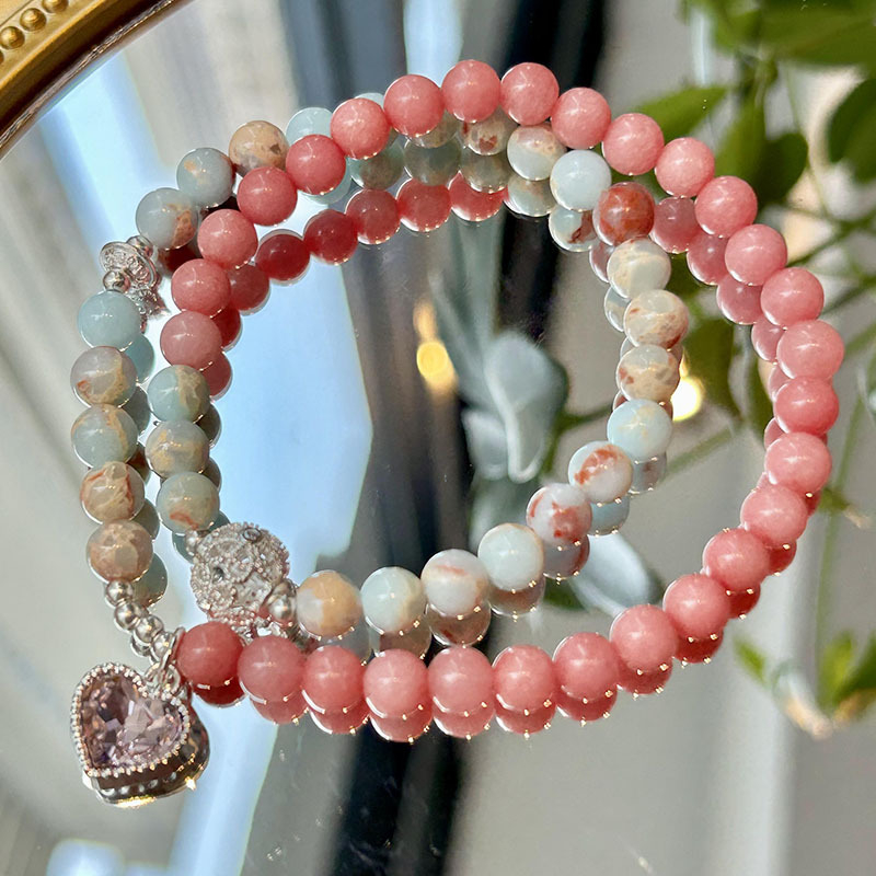 Brățară de damă din piatră Shoushan, dublu strat, țesută manual — forme inimă, fundă și geometrice