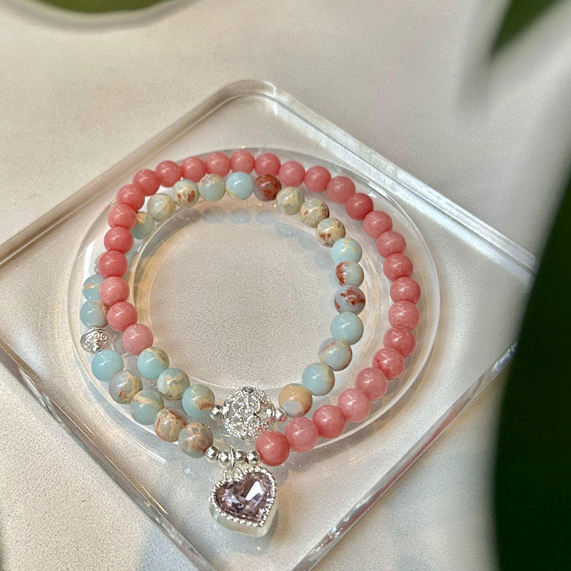 Brățară de damă din piatră Shoushan, dublu strat, țesută manual — forme inimă, fundă și geometrice