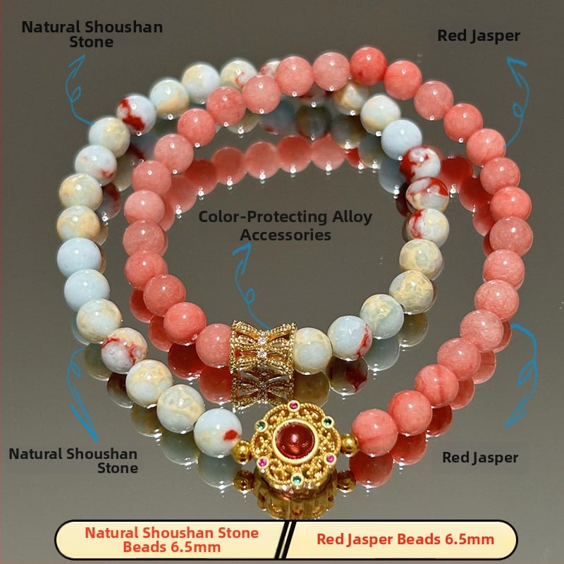 Brățară de damă din piatră Shoushan, dublu strat, țesută manual — forme inimă, fundă și geometrice