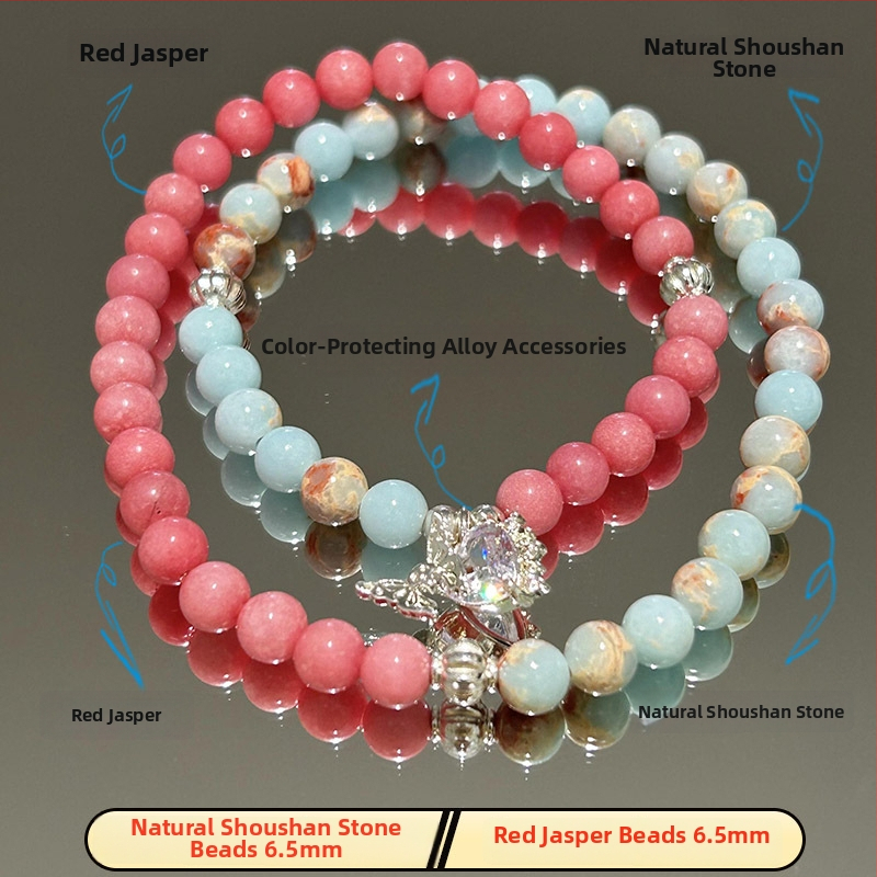 Brățară de damă din piatră Shoushan, dublu strat, țesută manual — forme inimă, fundă și geometrice