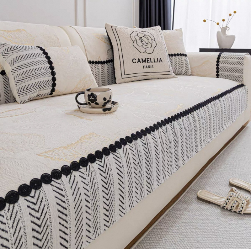 Chenille kanapé párna, univerzális négyévszakos, csúszásmentes, virágos mintázat