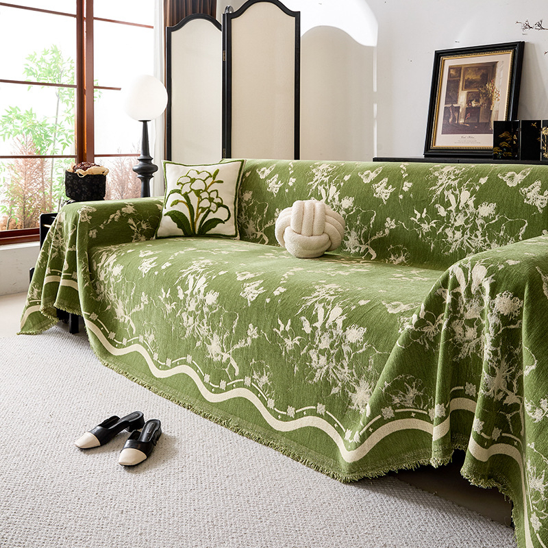 Chenille anyagú kanapéfedő, minimalisták stílus, alkalmas sarokkanapéra, növény- és virágmintás, testre szabható