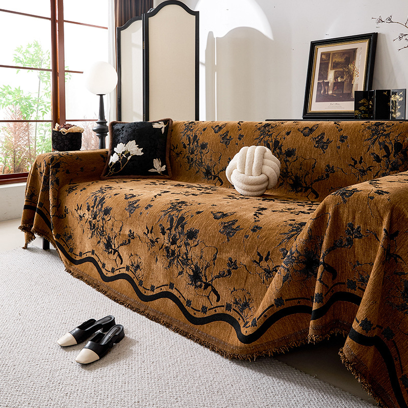 Chenille anyagú kanapéfedő, minimalisták stílus, alkalmas sarokkanapéra, növény- és virágmintás, testre szabható