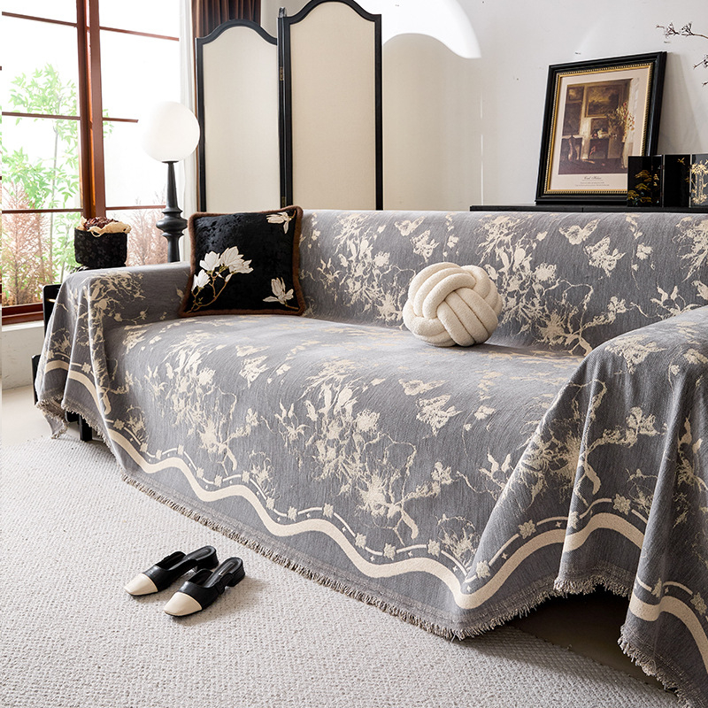 Chenille anyagú kanapéfedő, minimalisták stílus, alkalmas sarokkanapéra, növény- és virágmintás, testre szabható